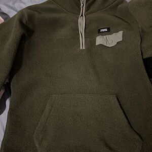 PINK Victoria's Secret Olive Green Sherpa Pullover